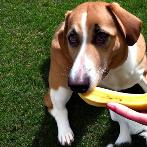 dog eating a banana