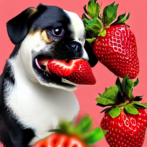 dog eating a strawberry