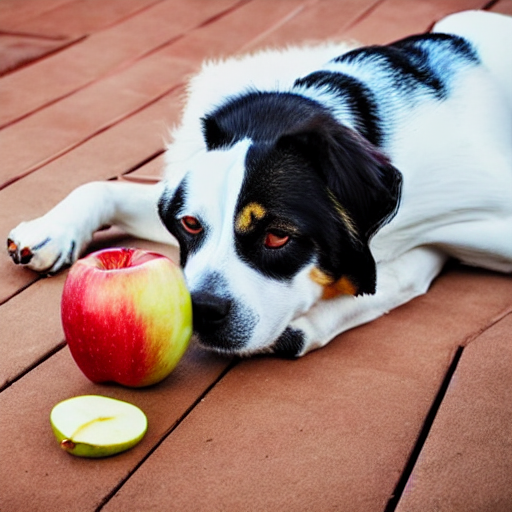 dog eating apple
